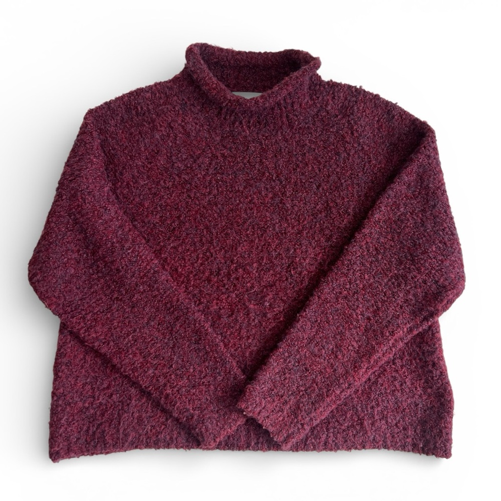 Women's Burgundy Sweater Wool Blend Rolled Turtleneck - L